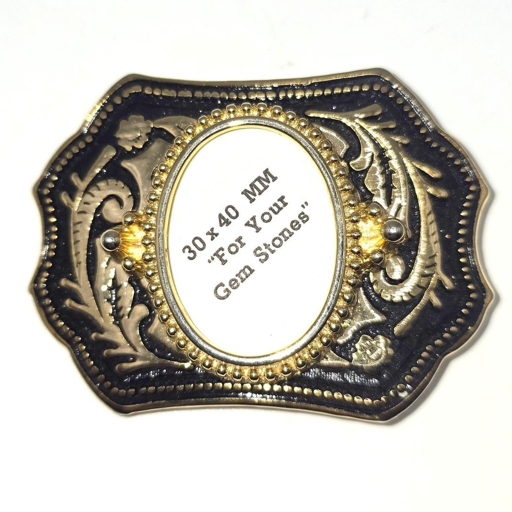 Vintage Western Belt Buckle Blank Gold Tone Floral Scroll 30x40mm Bezel USA Made